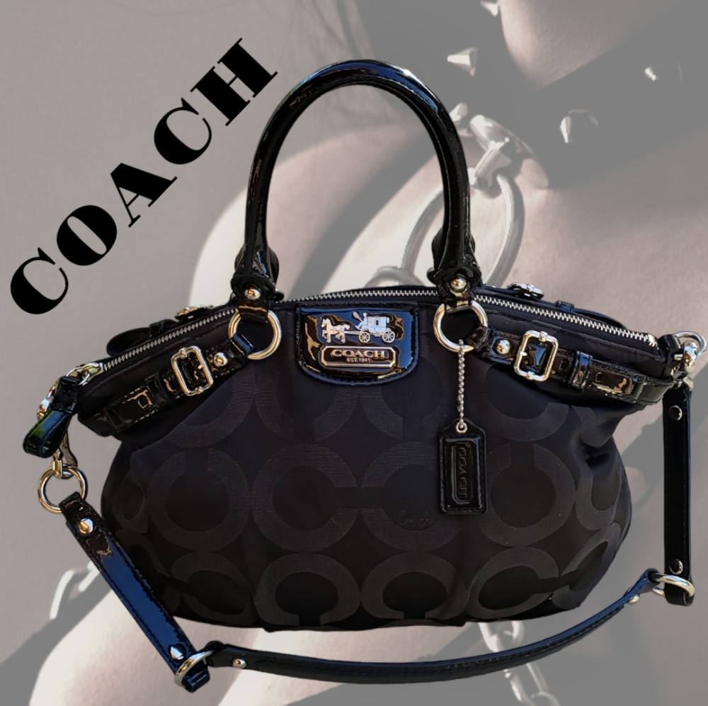 💯 COACH Sophia Black Signature Canvas Satchel